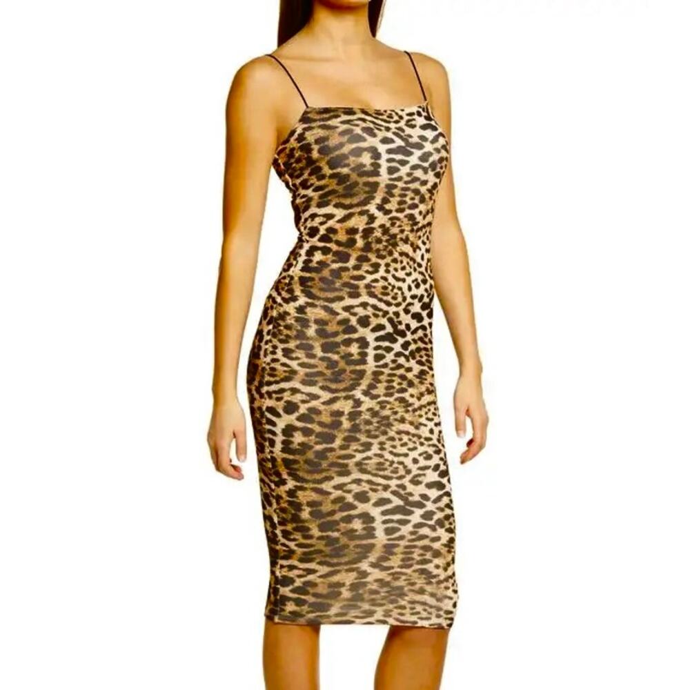 naked wardrobe Leopard Print Midi Dress in Brown and Black